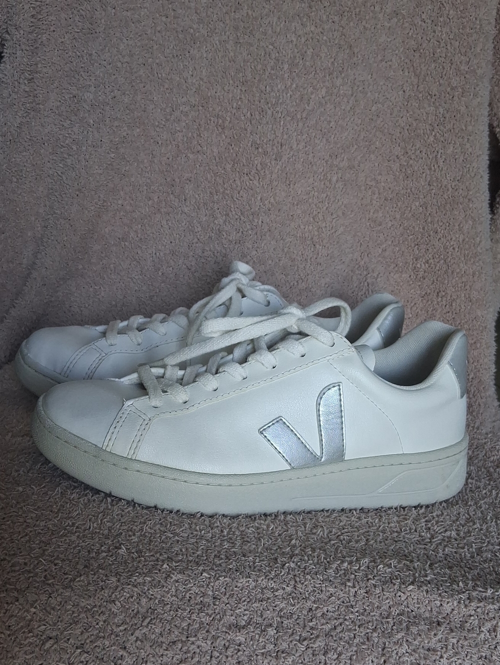 Veja White Sneakers with Silver V Accent